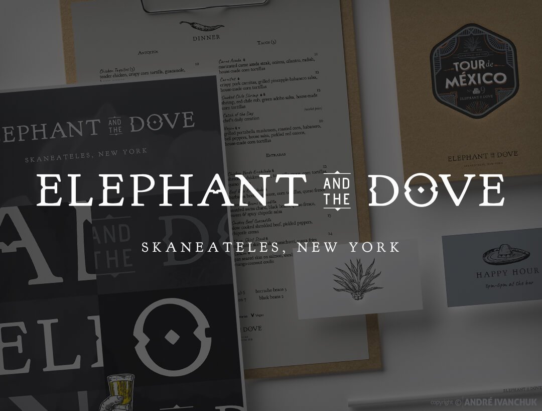 Elephant and The Dove Restaurant Logo Design, Website Design, Sign, Branding, Skaneateles New York